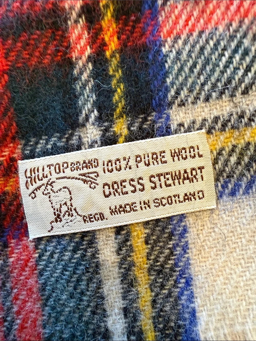 Vintage Made in Scotland 100% Pure Wool Tartan Plaid Scarf Fringe 56”